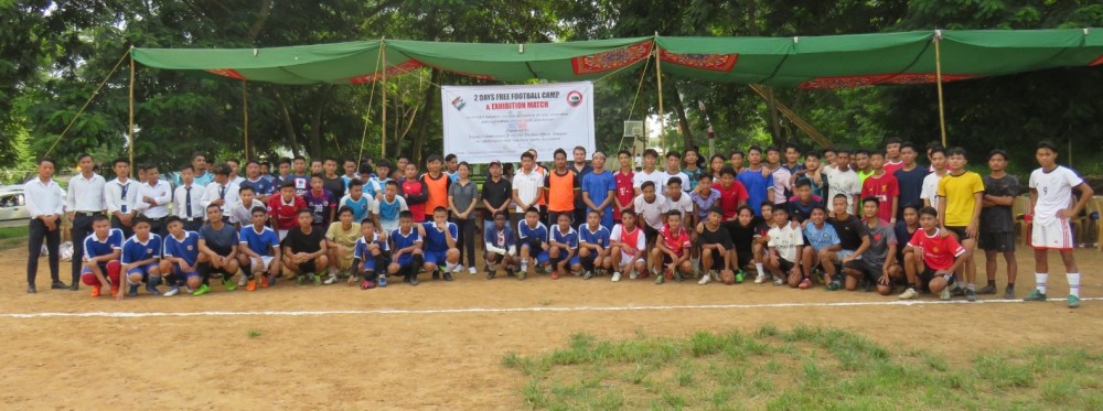 Football coaches with football enthusiasts and students during the football coaching programme at Dimapur Government College ground. (DIPR Photo)